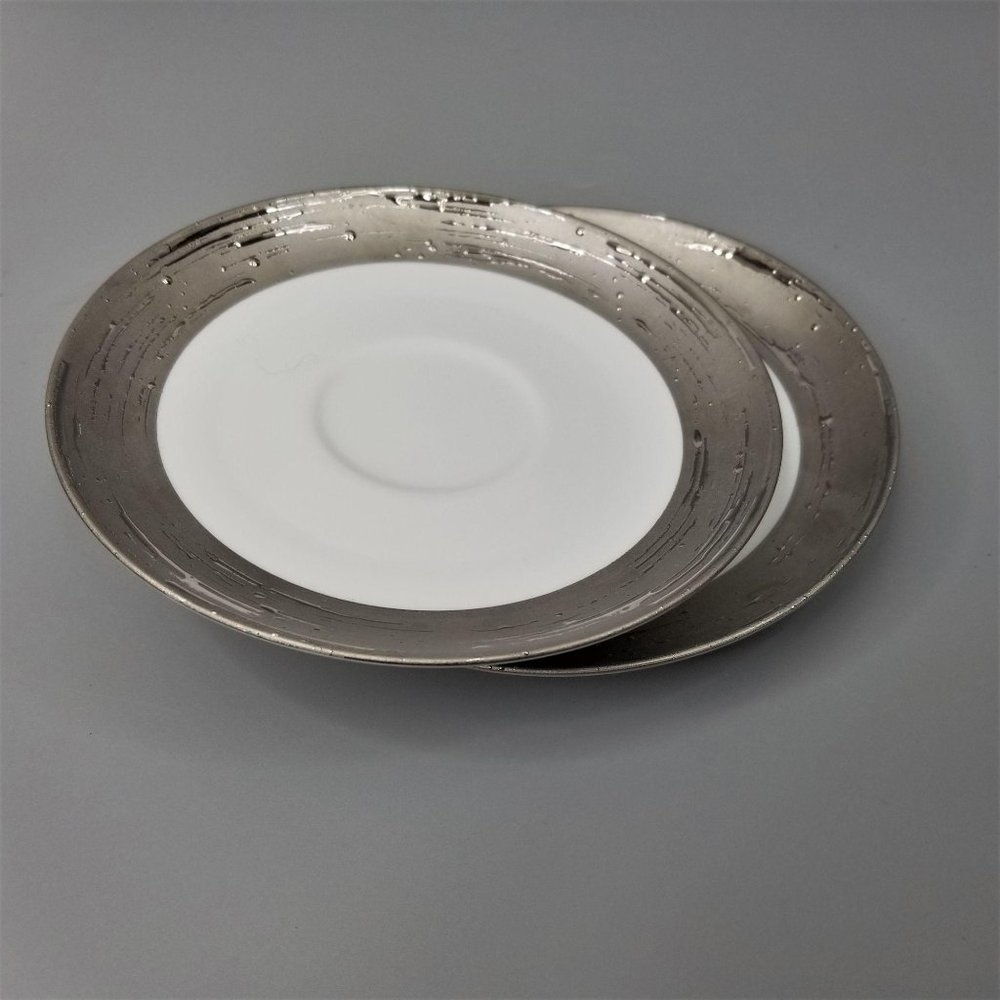 2 Porcel Argentatus Tea Saucers Limoges Porcelain